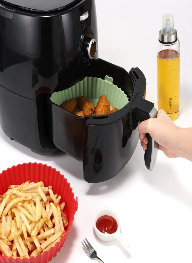 WE-CEF 2 Pack Silicone Air Fryer Liners Pot with 1 Brush Reusable Air Fryer Accessories Basket Replacement of Parchment Paper Liners Fit for 3.5-7 QT or Bigger Baking Oven (7.5 INCH, red - Pista) - Image 2